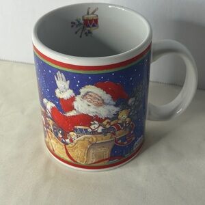 JCPenney 1999 Santa Sleigh Reindeer Christmas Mug Betty Whiteaker Holiday Cup
